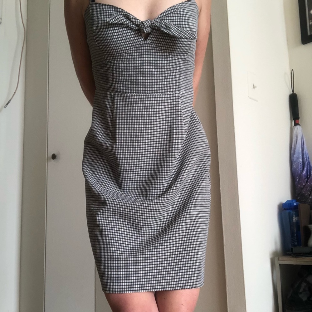 Checkered tie front dress